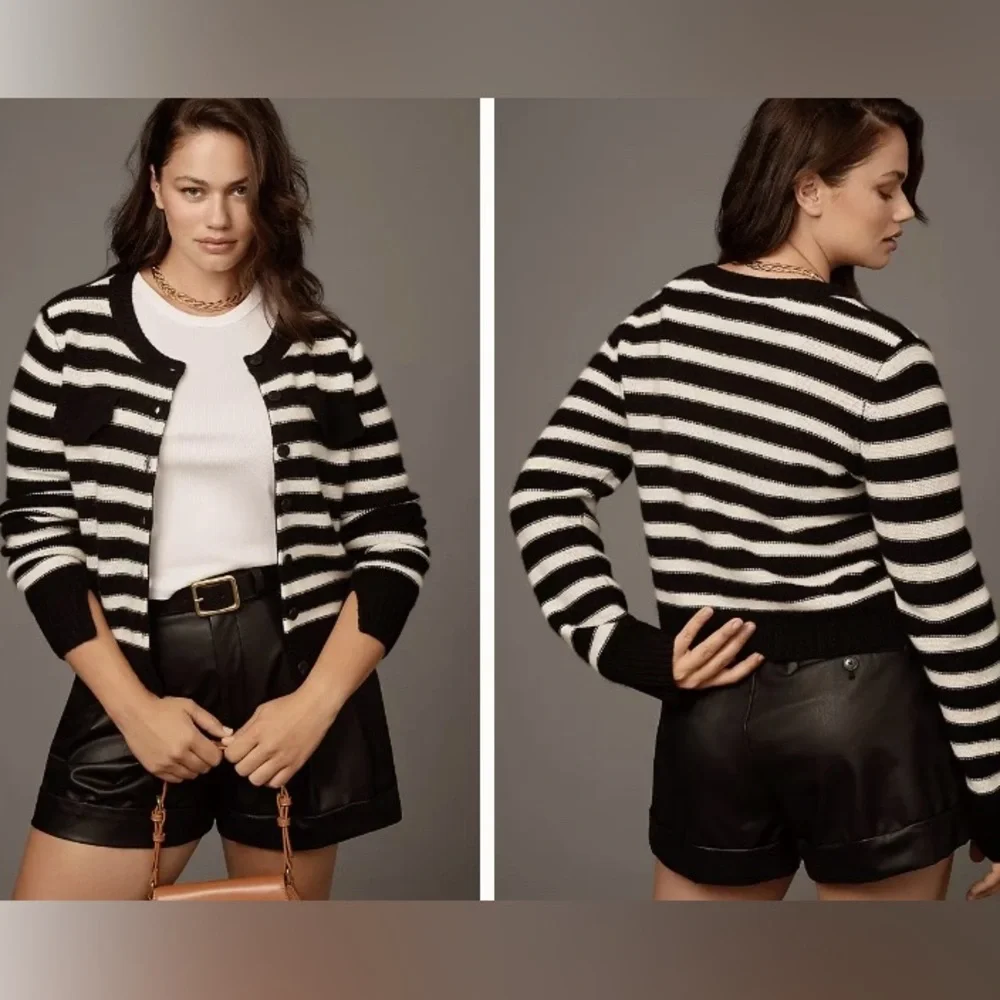 Maeve 100% cashmere cropped striped cardigan - Picture 2 of 5